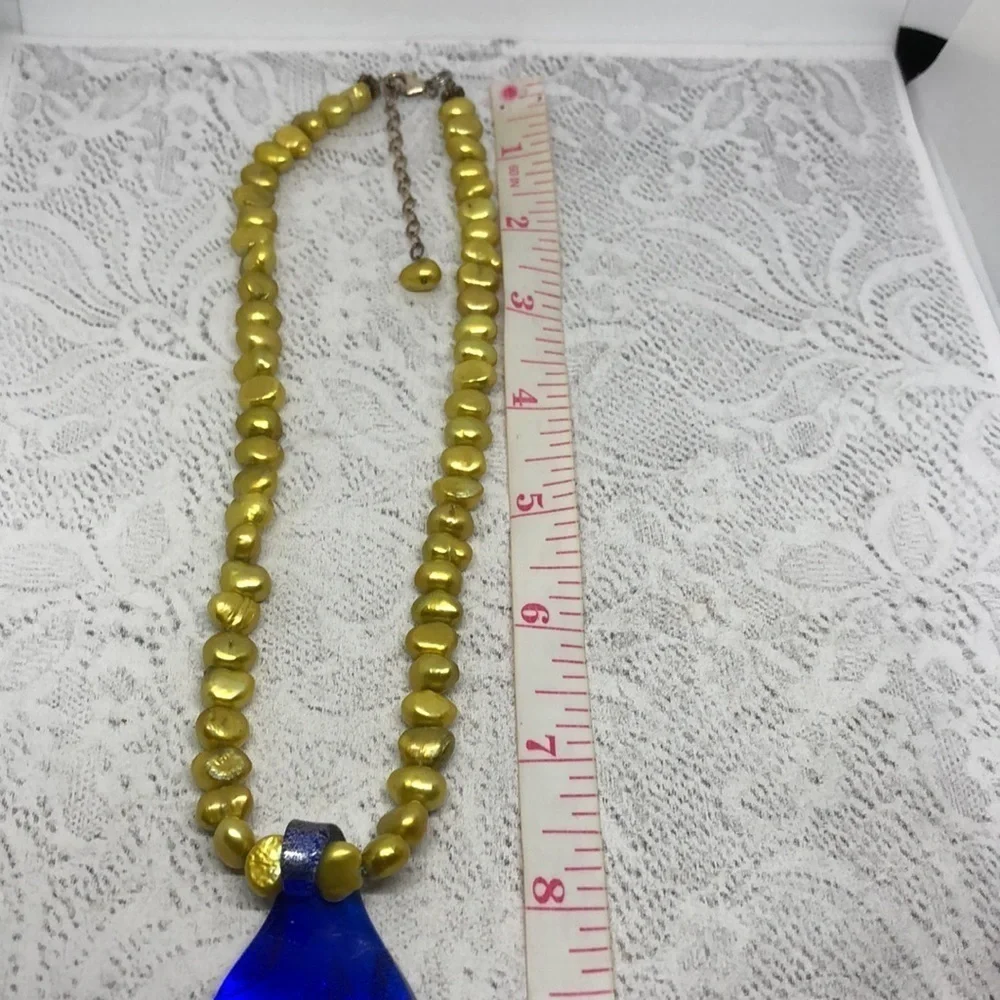 ARTISAN freshwater pearl necklace art glass pendant sterling boho colorful fun